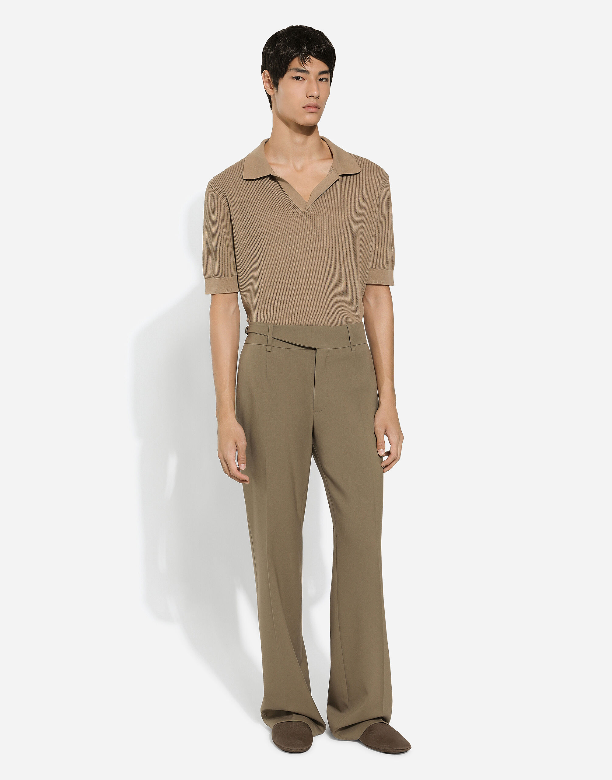 Cotton openwork V-neck polo shirt in Beige for | Dolce&Gabbana® US