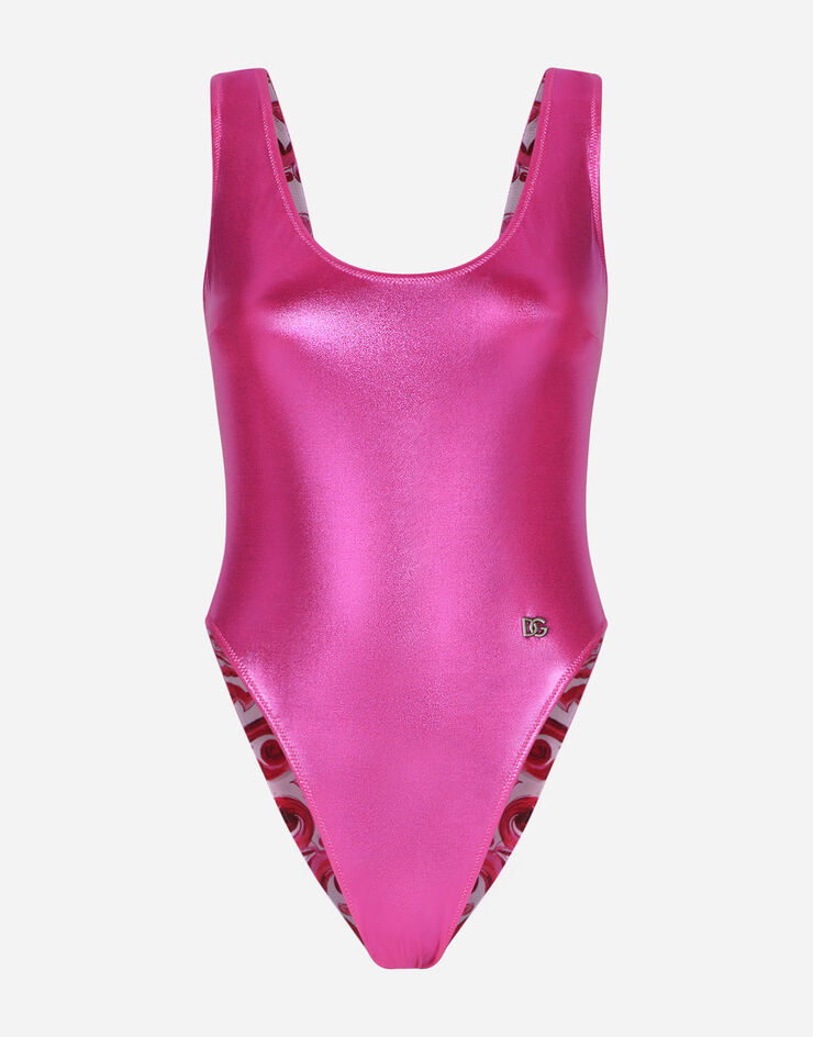 Dolce & Gabbana Laminated racing swimsuit Rosa O9C28JFUSOV