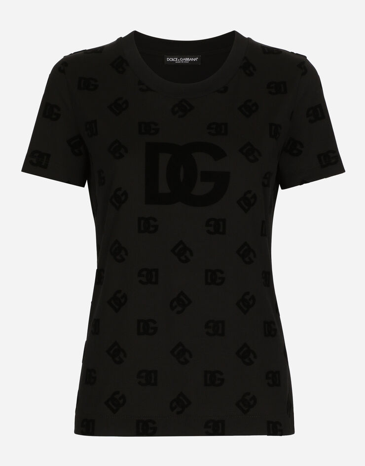 Dolce & Gabbana Jersey T-shirt with all-over flocked DG logo Schwarz F8T00TGDB9K