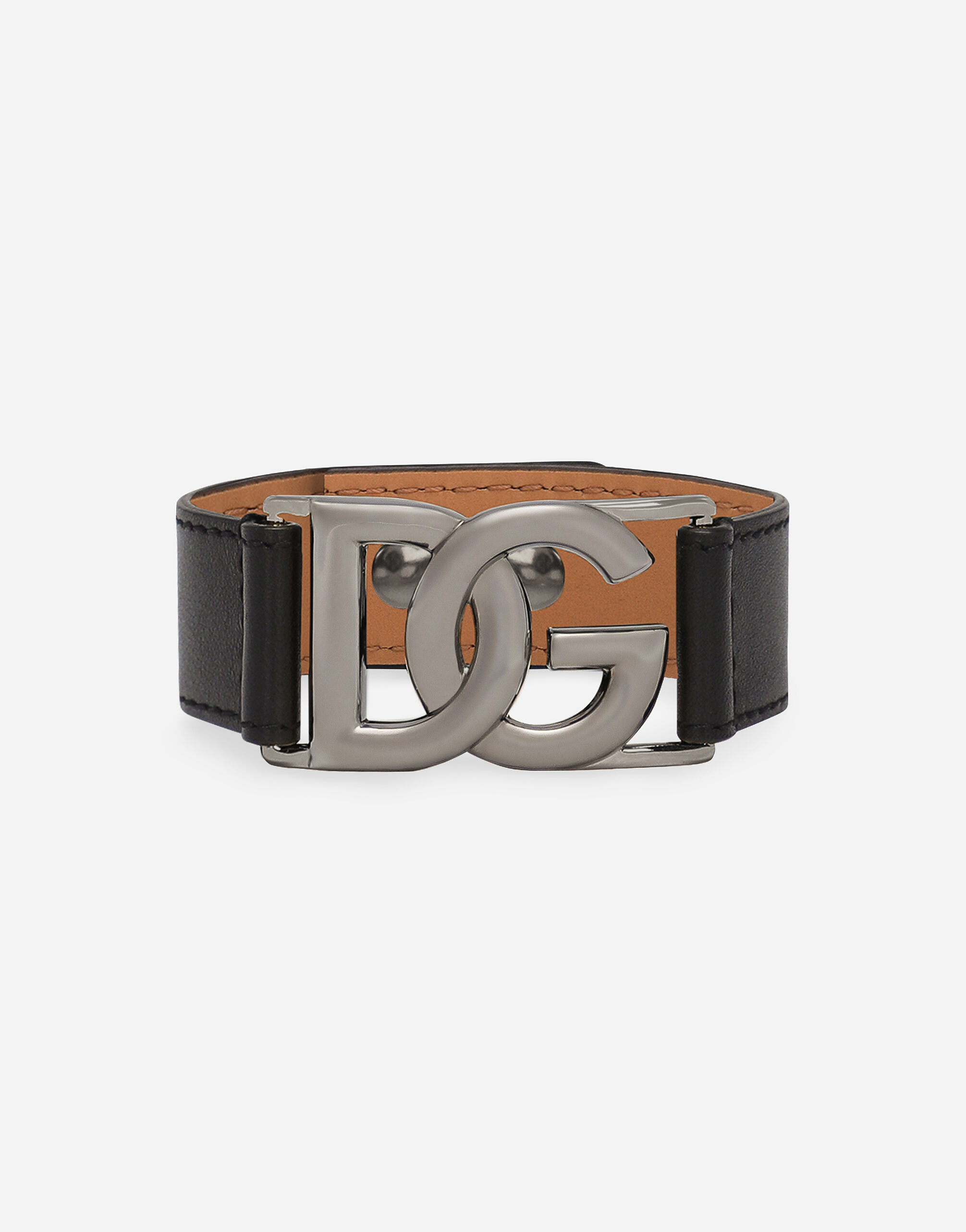 Dolce & Gabbana Pulsera en piel de becerro con logotipo DG Plateado WNQ5S2W1111