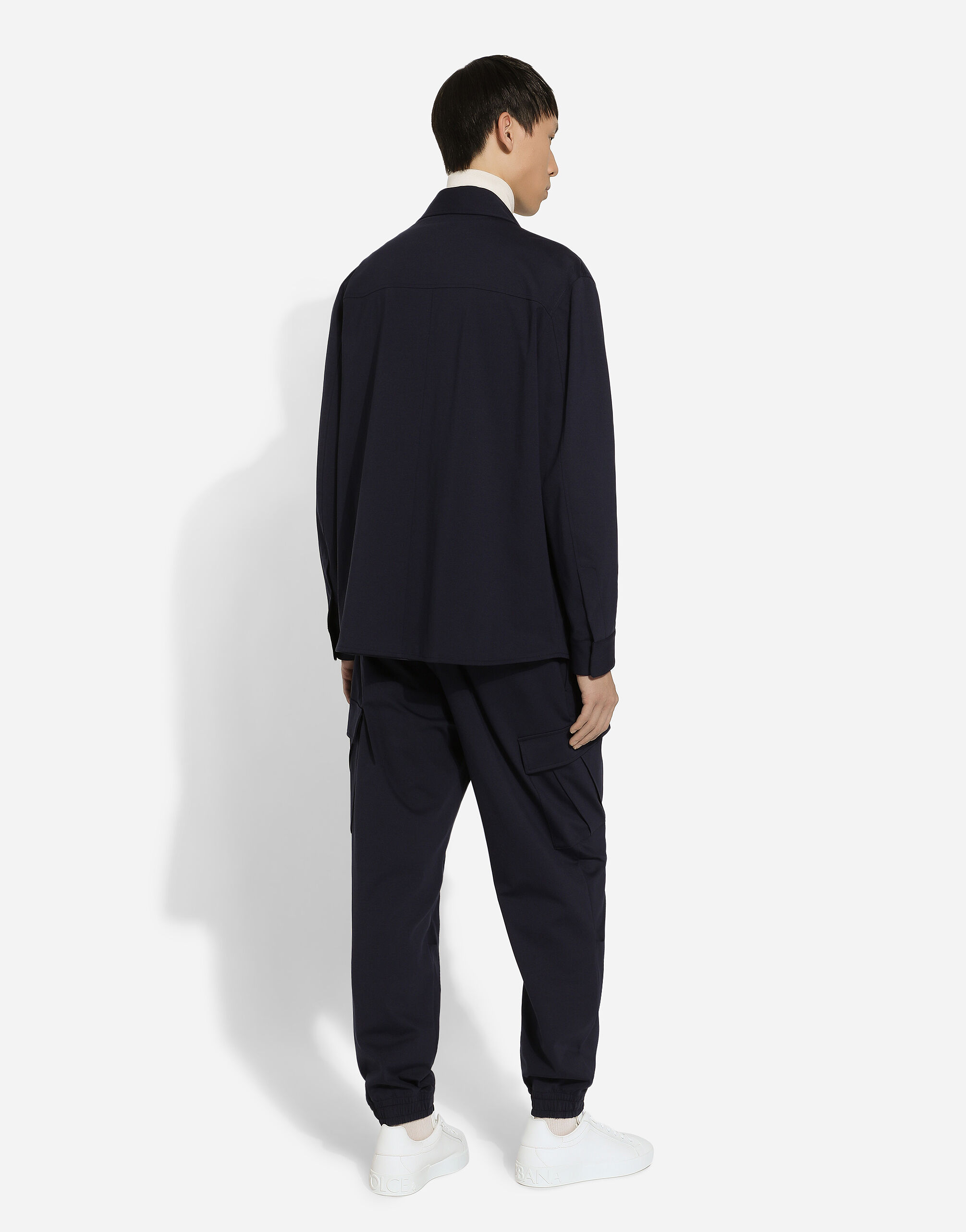 Stretch cotton cargo pants with tag in Blue for Men | Dolce&Gabbana®