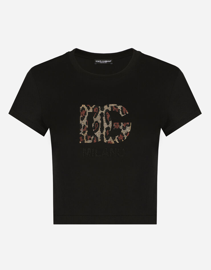 Short T-shirt with fusible-rhinestone DG logo in Black for | Dolce ...