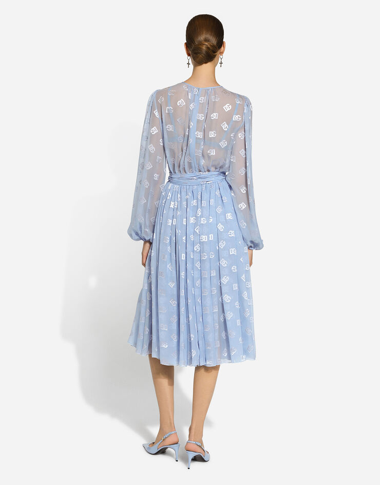 Dolce & Gabbana Dévoré silk jacquard calf-length dress with DG logo Azure F6AOJTFJTBR