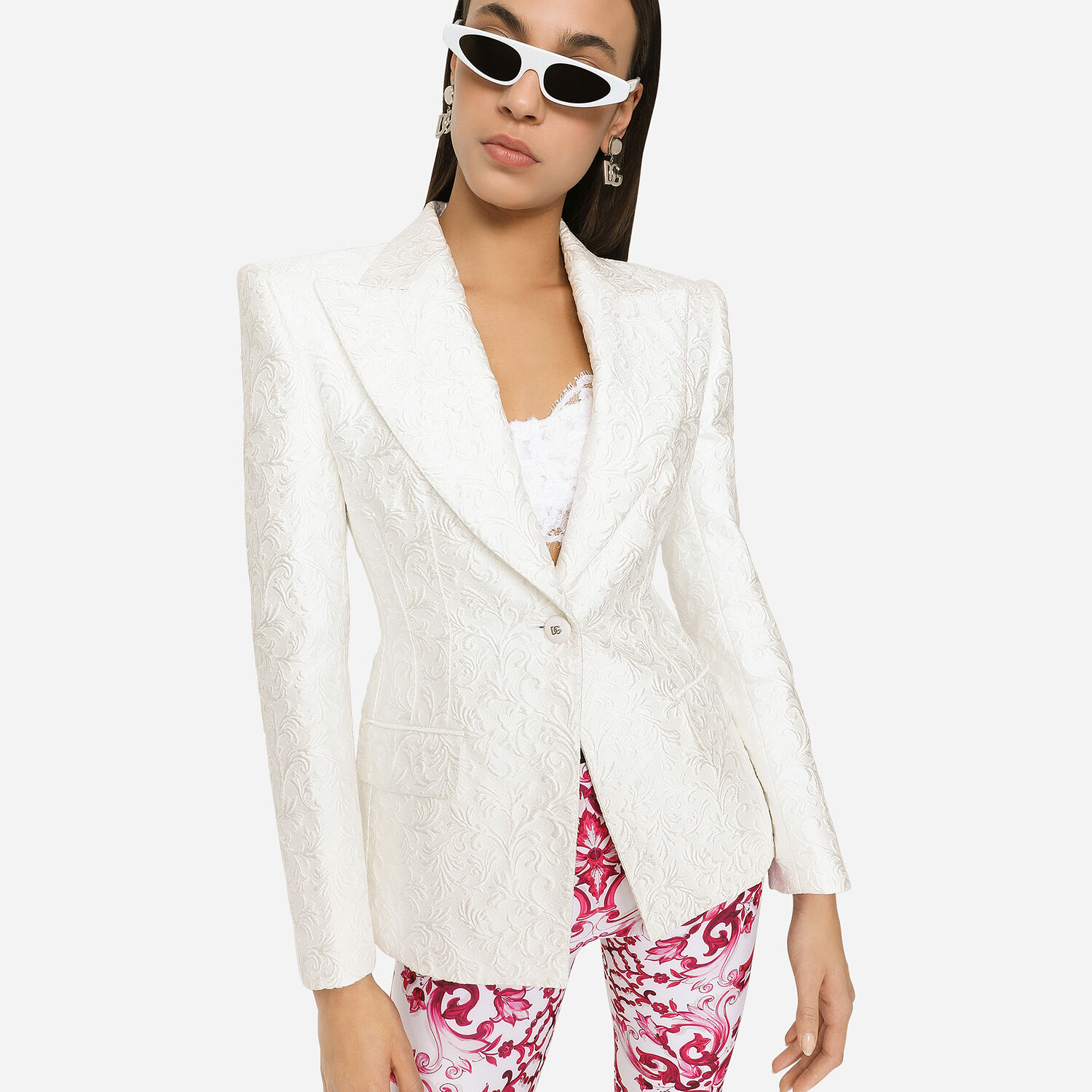 Dolce & Gabbana Silver Fabric Brocade Pant Suit Size 8/42 - Yoogi's Closet