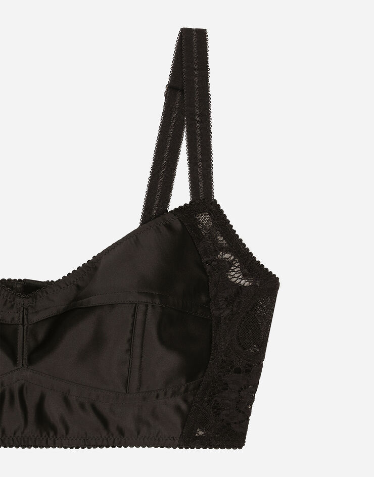 Dolce & Gabbana Top bralette in raso e pizzo Nero F7AC9TGDCL9