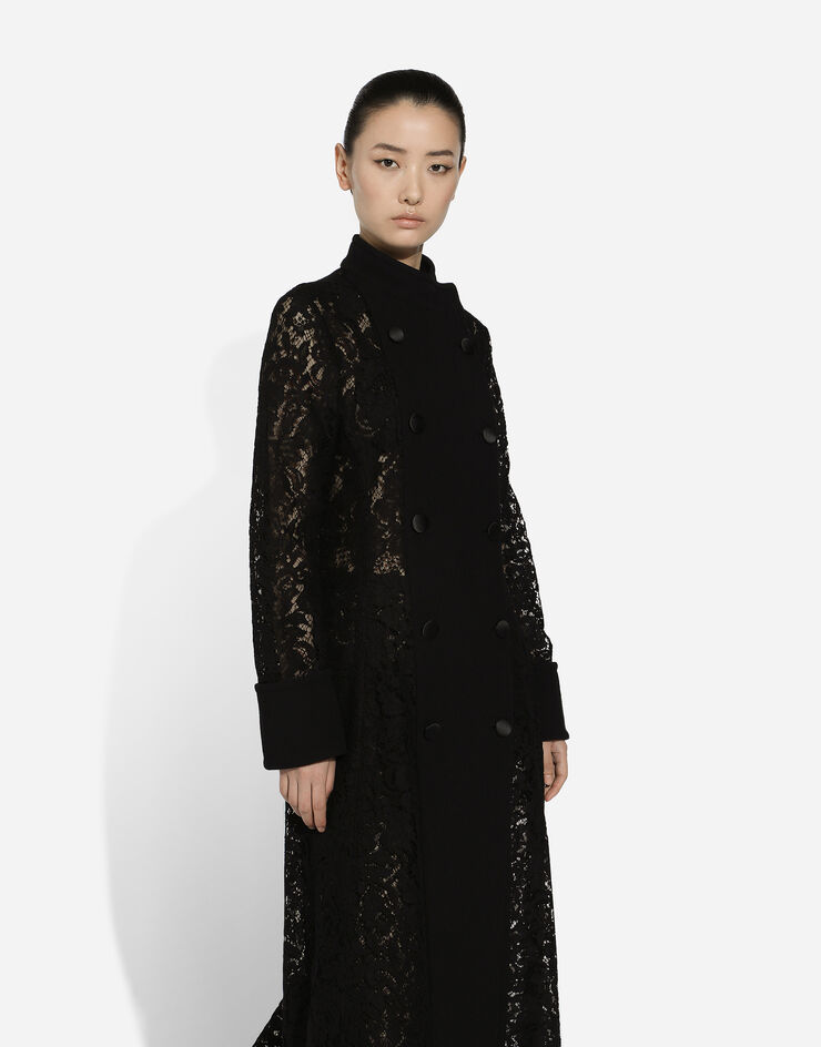 Dolce & Gabbana Double-breasted cordonetto lace and wool crêpe coat Black F0E1UTHLMTB