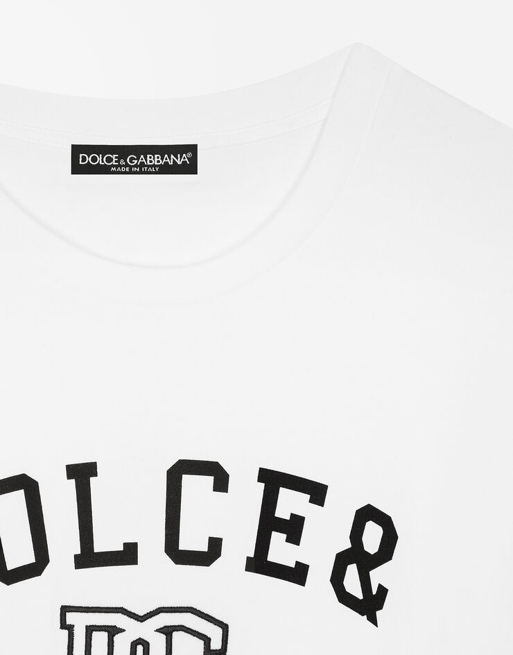 Dolce & Gabbana T-Shirt aus Jersey mit Schriftzug und Logostickerei Dolce&Gabbana Weiss F8V09ZGDCNV