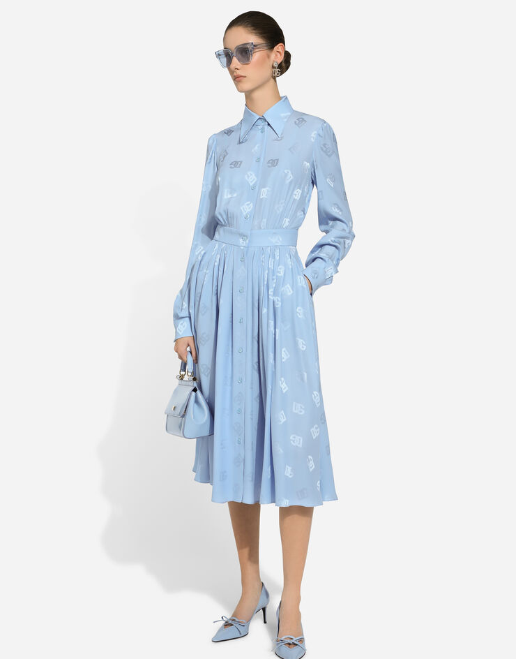 Dolce & Gabbana Silk satin jacquard shirt dress with DG logo Azure F6ARQTFJ1JO