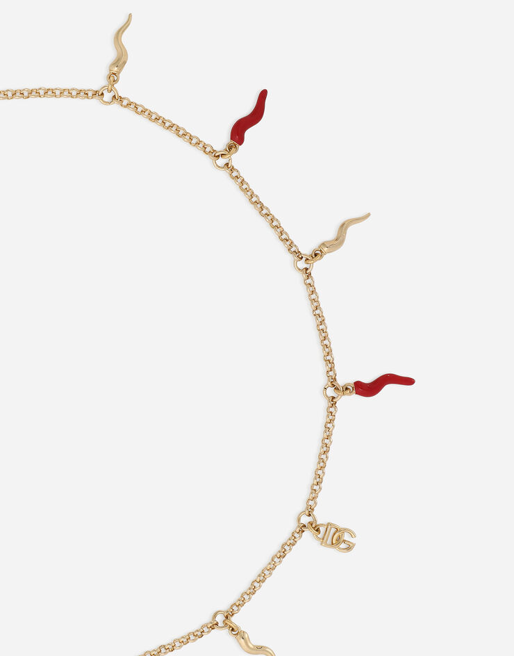 Dolce & Gabbana Halskette mit DG-Logo und Glückshorn-Charms Gold WNQ6C2W1111