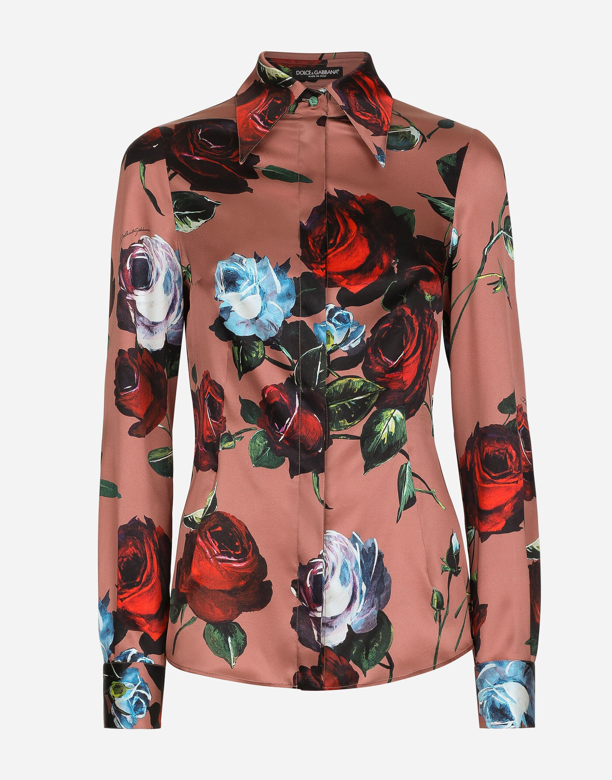 Dolce & Gabbana قميص ساتان بطبعة وردة عتيقة كريستال WEQ2D6W1111