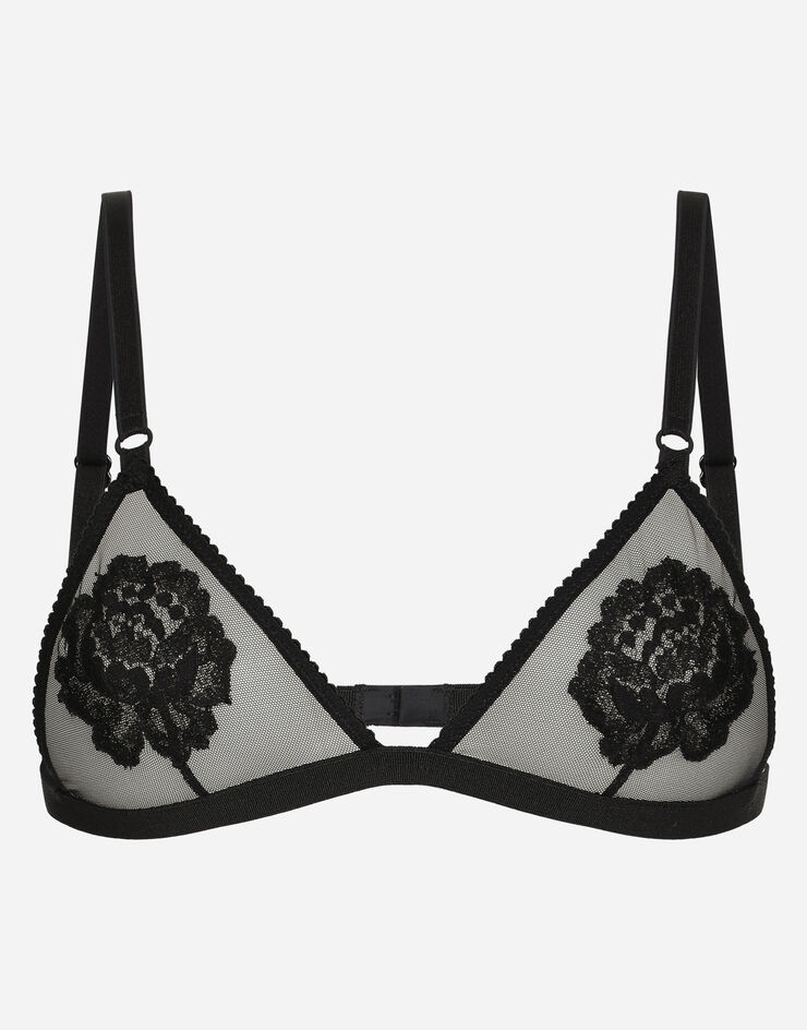 Lace and tulle soft-cup triangle bra in Black for Women