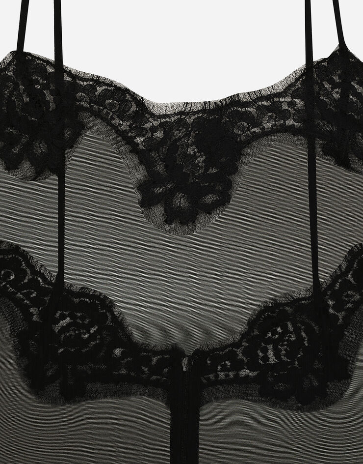 Dolce & Gabbana Tulle top with lace details Black F78A1TFLRDA