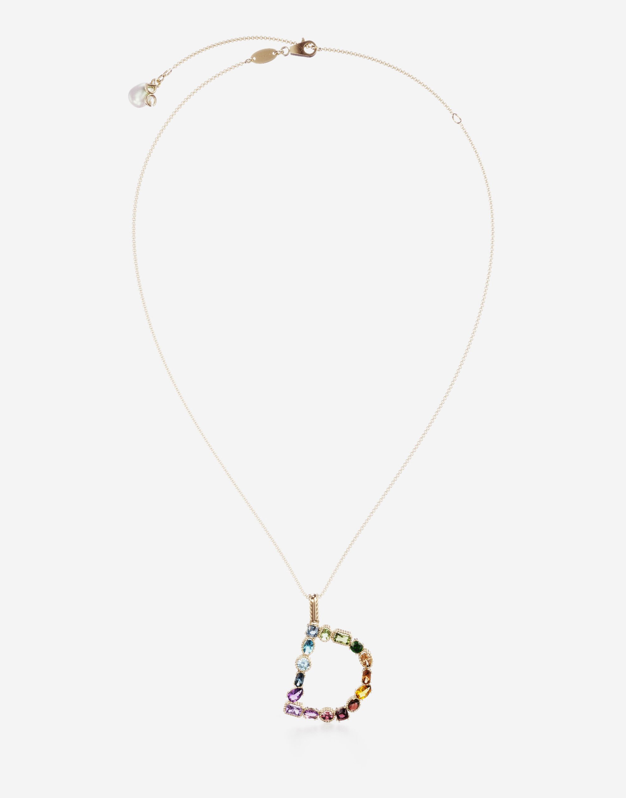 Dolce & Gabbana Rainbow alphabet D pendant in yellow gold with multicolor fine gems Gold WRMR1GWMIXS
