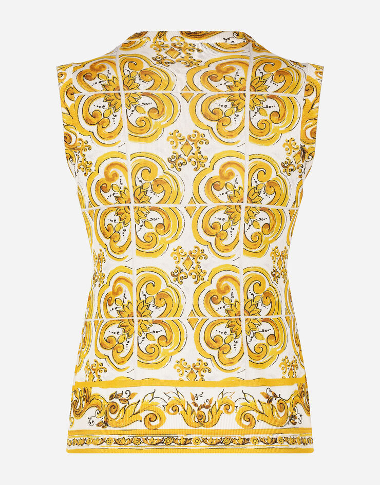 Dolce & Gabbana Sleeveless silk sweater with majolica print Print FXT01TJAHKG