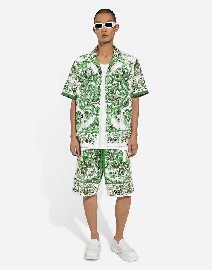 Dolce & Gabbana Majolica-print crochet Hawaiian shirt Print G5JH9TFIM4P