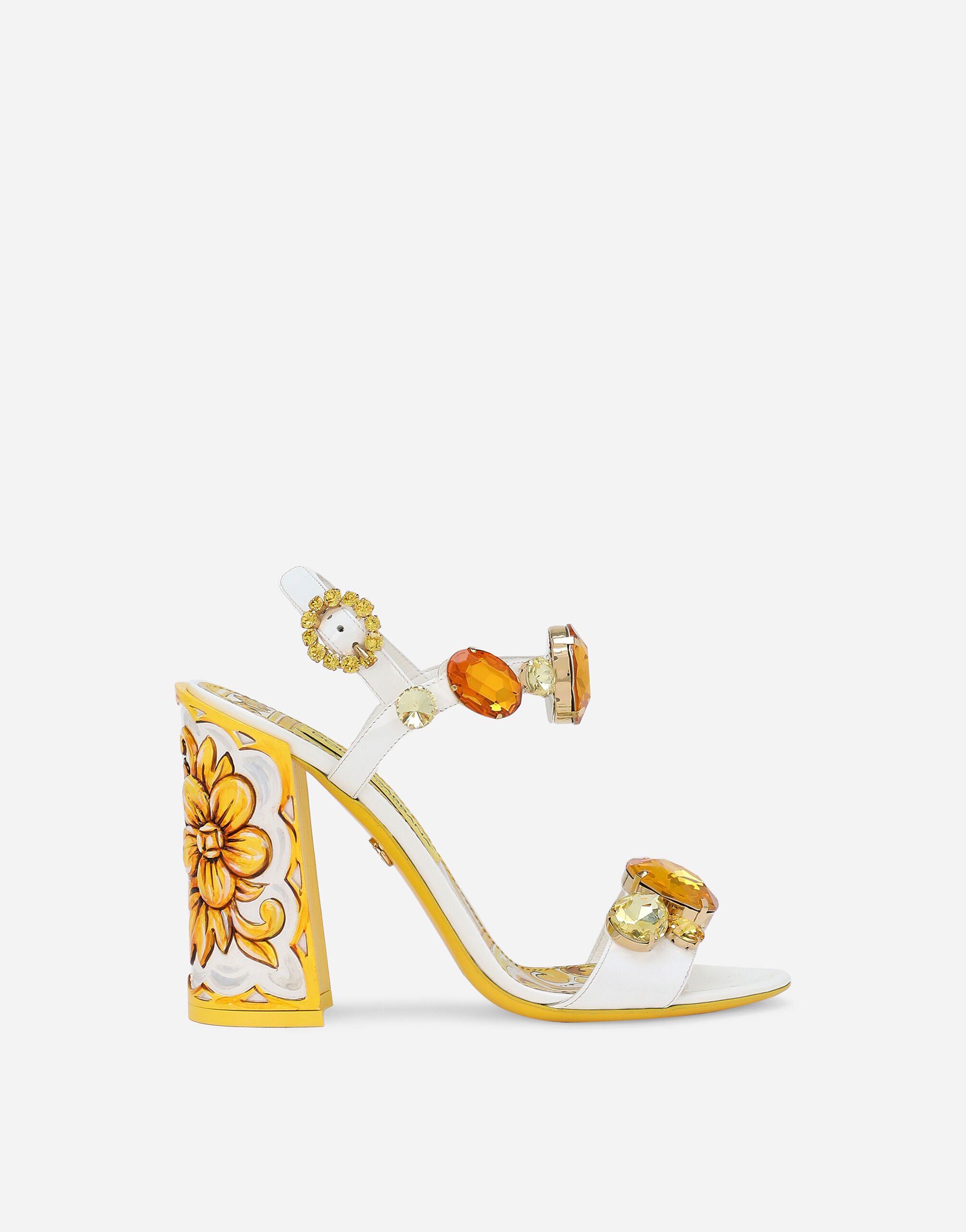 Dolce & Gabbana Patent leather sandals with stone embellishment and painted heel Print F5S02THI1TK