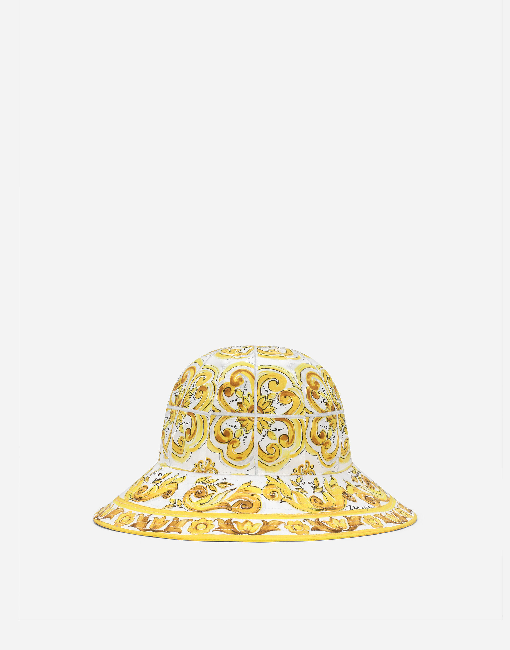 Dolce & Gabbana Cappello da pescatore in popeline con stampa maiolica gialla Stampa LB4H48G7E1J