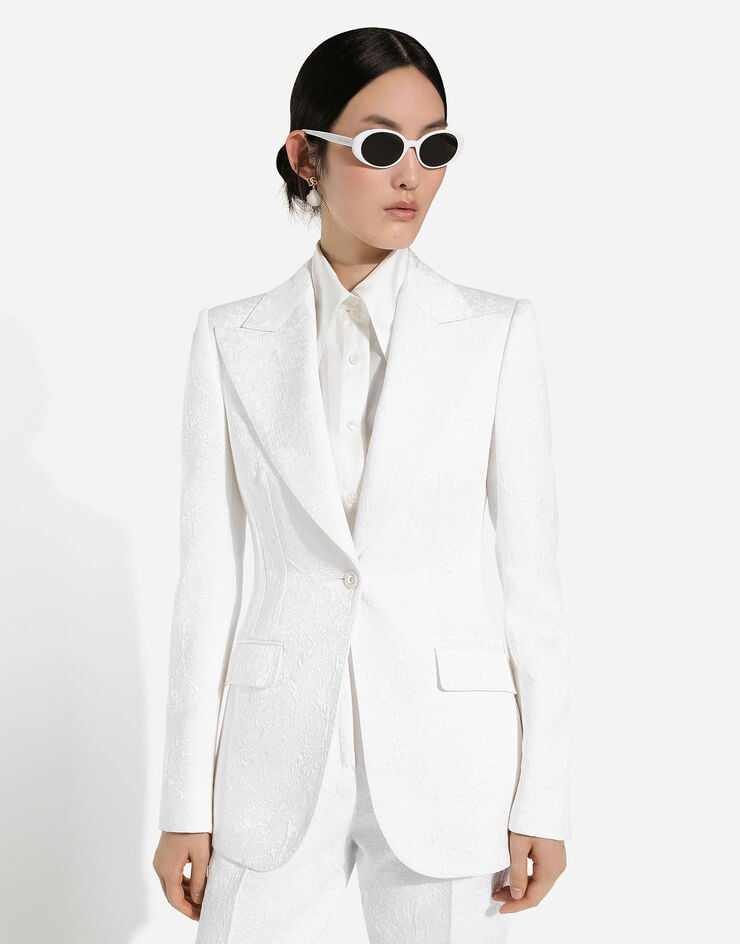 Dolce & Gabbana Single-breasted brocade Turlington blazer White F29UCTFJTBV