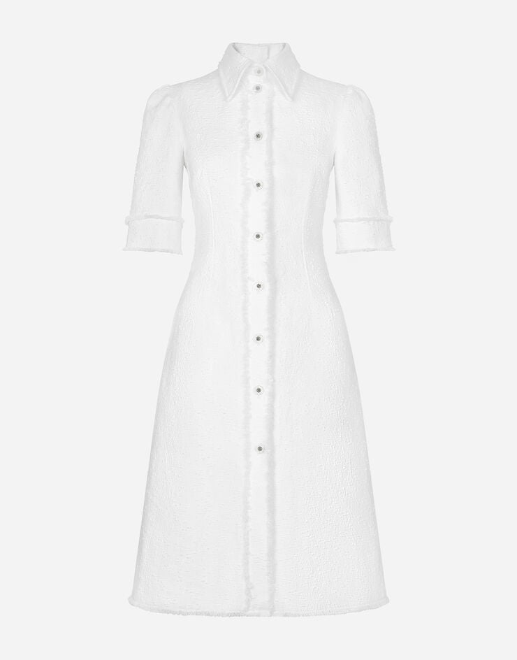 Dolce & Gabbana فستان بطول للربلة من تويد راشيل قطني أبيض F6JJRTHUMT9