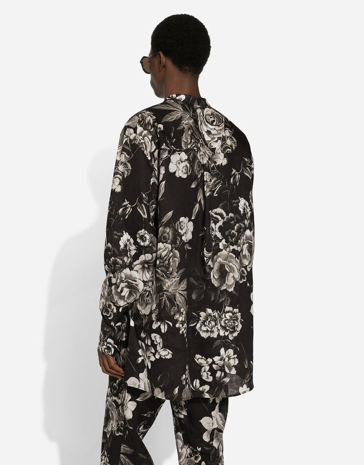 Dolce & Gabbana Camicia over in lino stampa fiori Stampa G5JM8TFS4HS