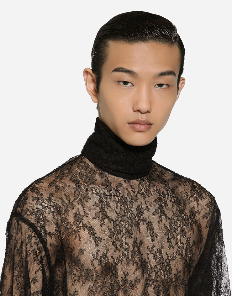 Dolce & Gabbana Loose lace turtleneck with shirt cuffs Black G8SD9THLM9D