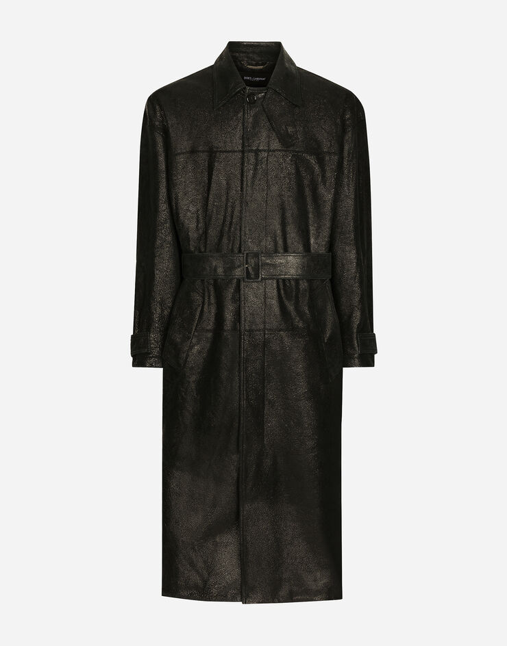 Dolce & Gabbana Leather trench coat with belt Black G048ELHULVR