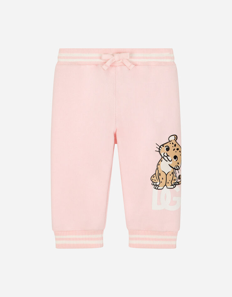 Dolce & Gabbana Pantalón de chándal de punto con logotipo DG y Leopardino Rosa L1JPJOG7N1U