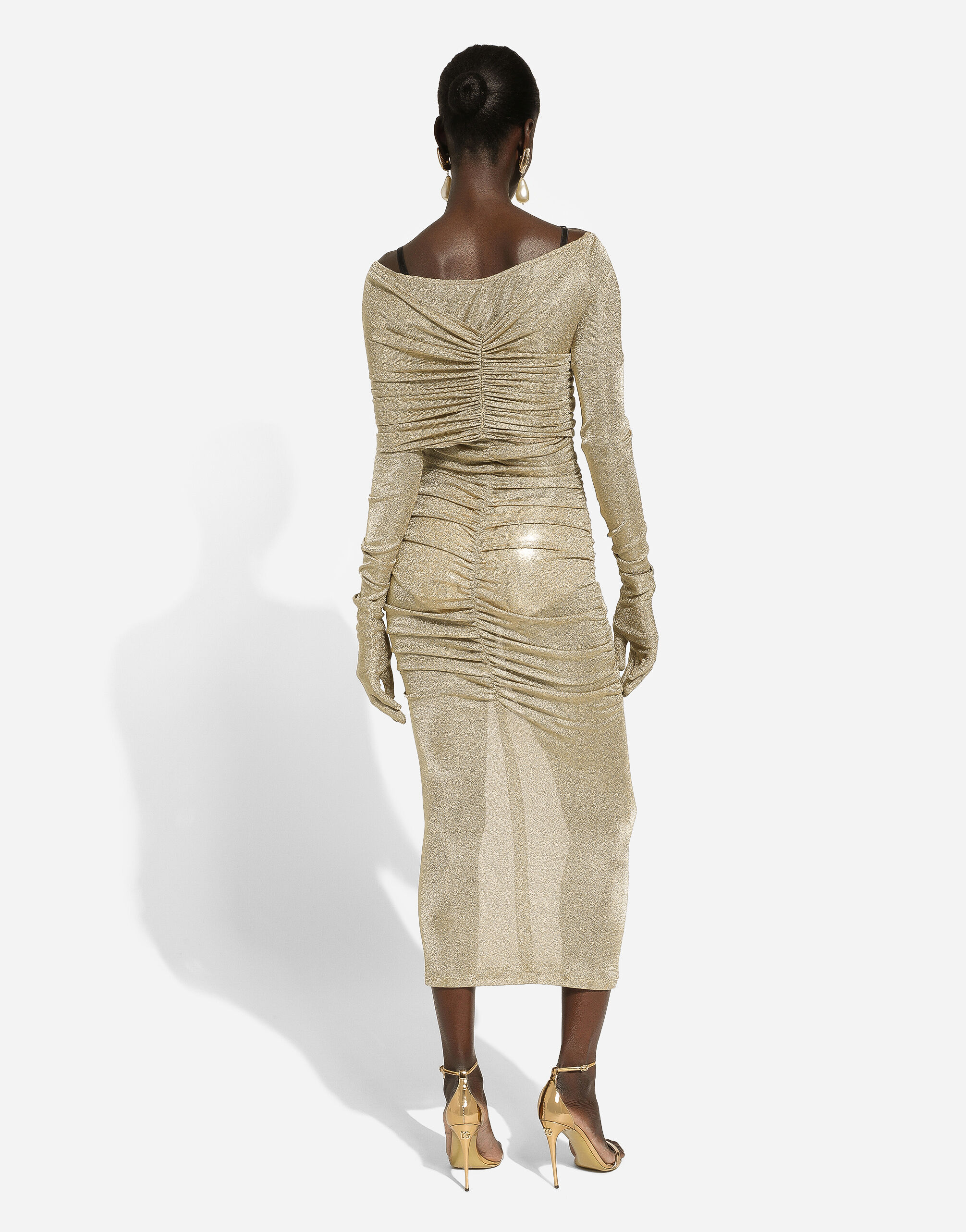 ゴールドのウィメンズ Lurex mesh calf-length dress | Dolce&Gabbana®