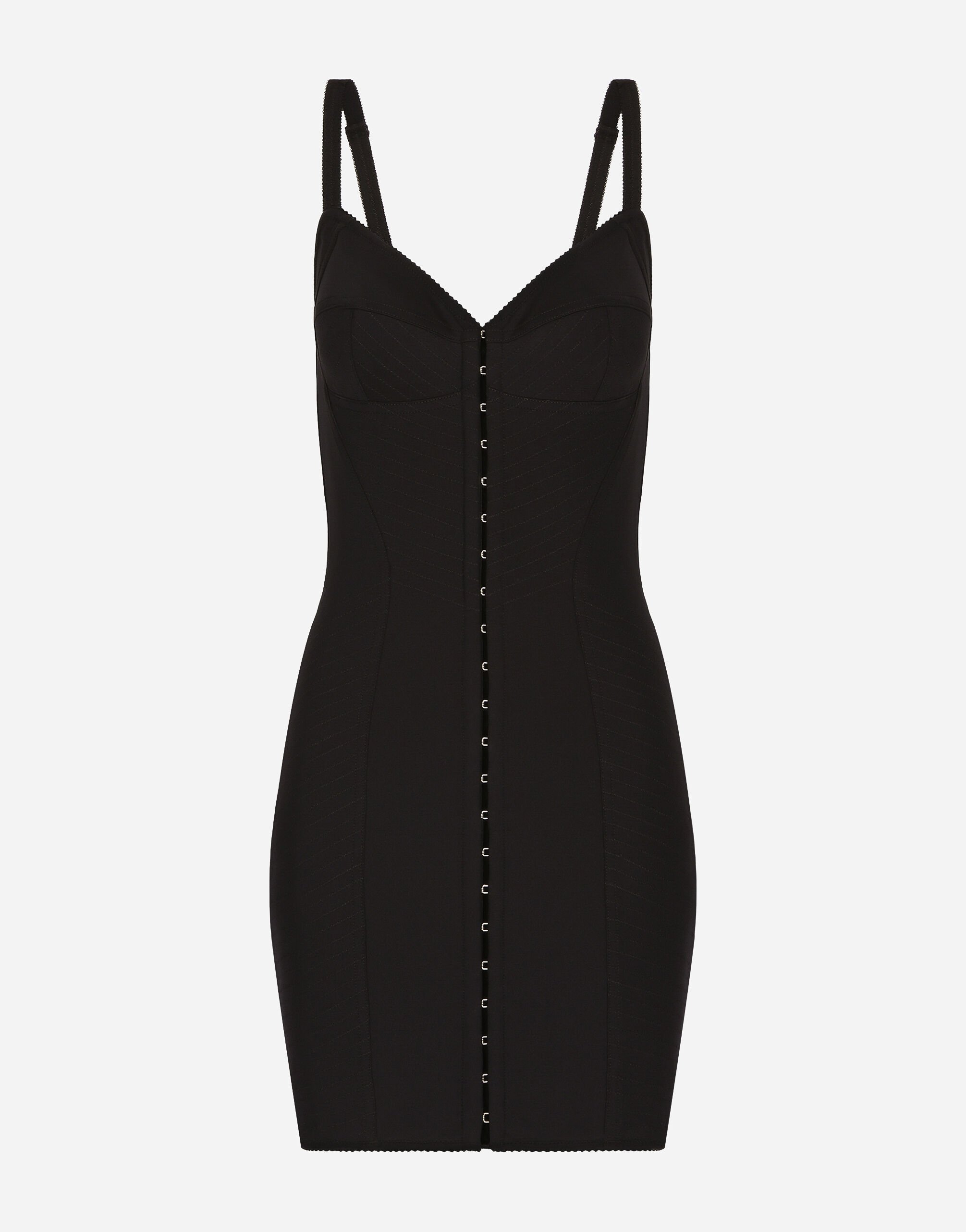 Dolce & Gabbana فستان جيرسي تقني خفيف وقصير أسود VG6186VN187