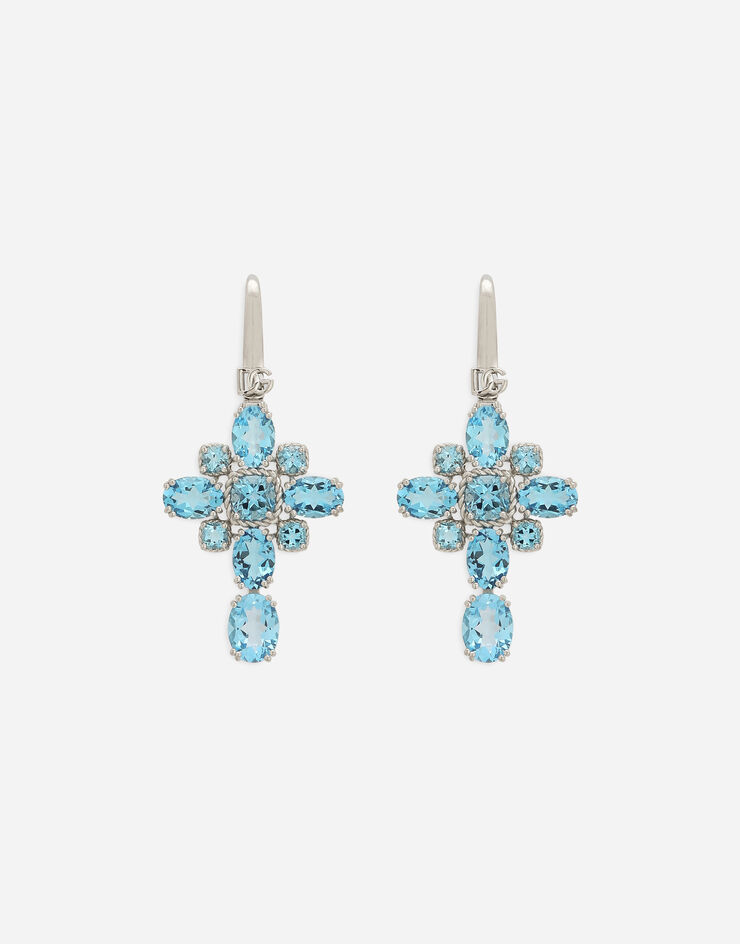 Dolce & Gabbana Boucles d’oreilles Anna en or blanc 18 ct avec topazes bleu ciel Blanc WERA1GWTOLB