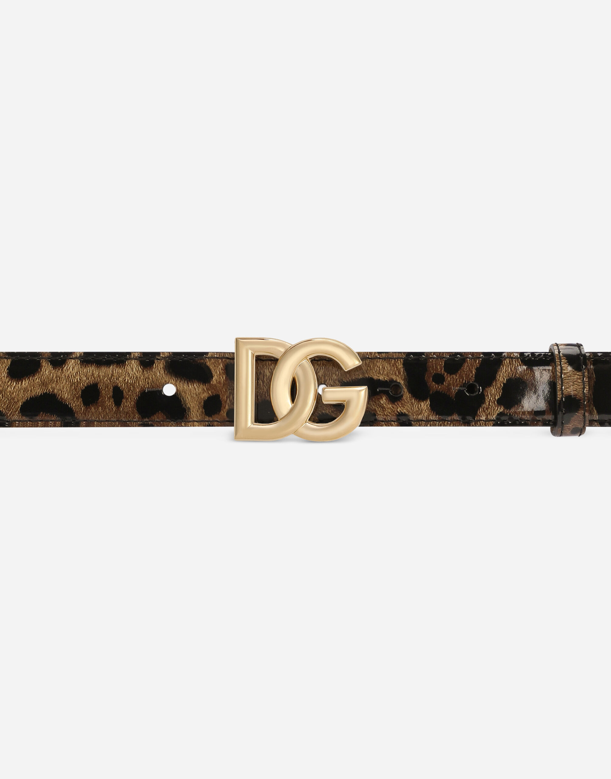 KIM DOLCE&GABBANA Leopard-print glossy calfskin belt with DG 