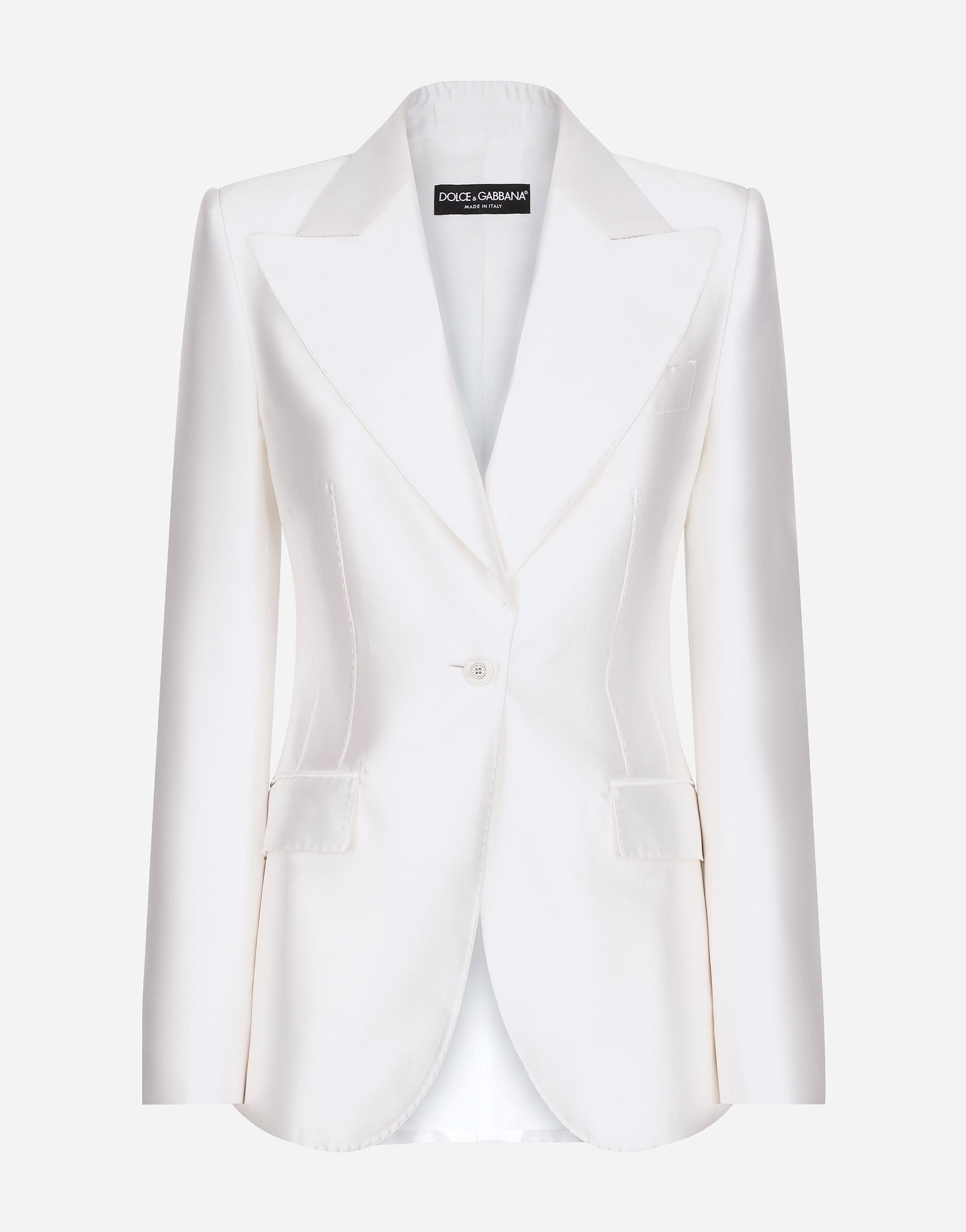 Dolce & Gabbana Single-breasted Mikado silk Turlington jacket White F29UCTFJTBV