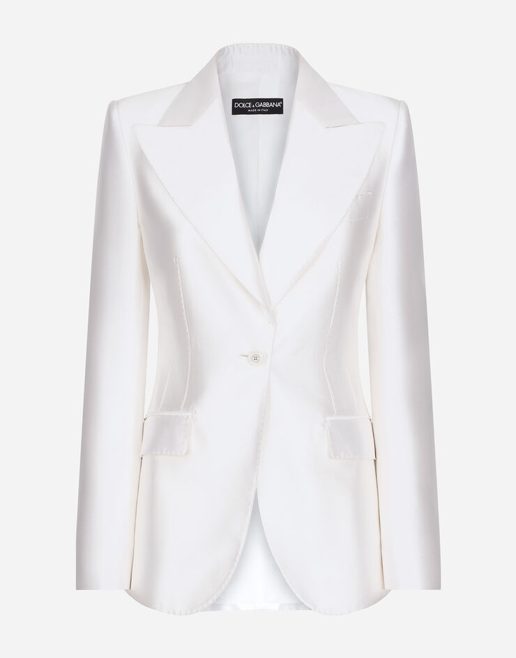 Dolce & Gabbana Single-breasted Mikado silk Turlington jacket Blanco F29UCTFU1L6
