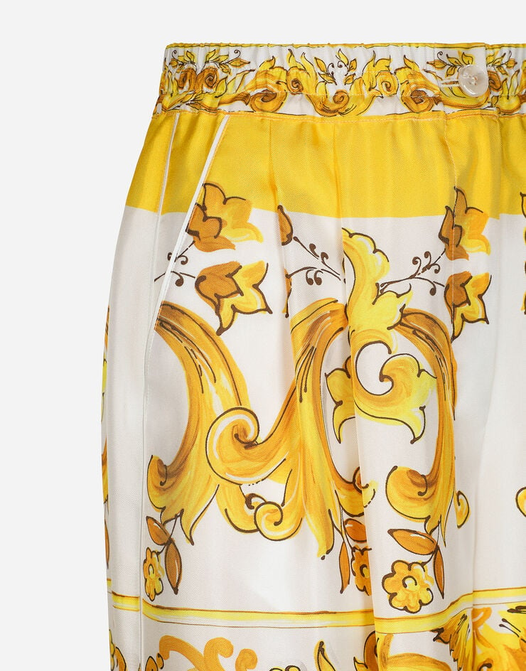 Dolce & Gabbana Pantaloni con elastico in vita in twill di seta stampa Maiolica Stampa FTC63THI1BE