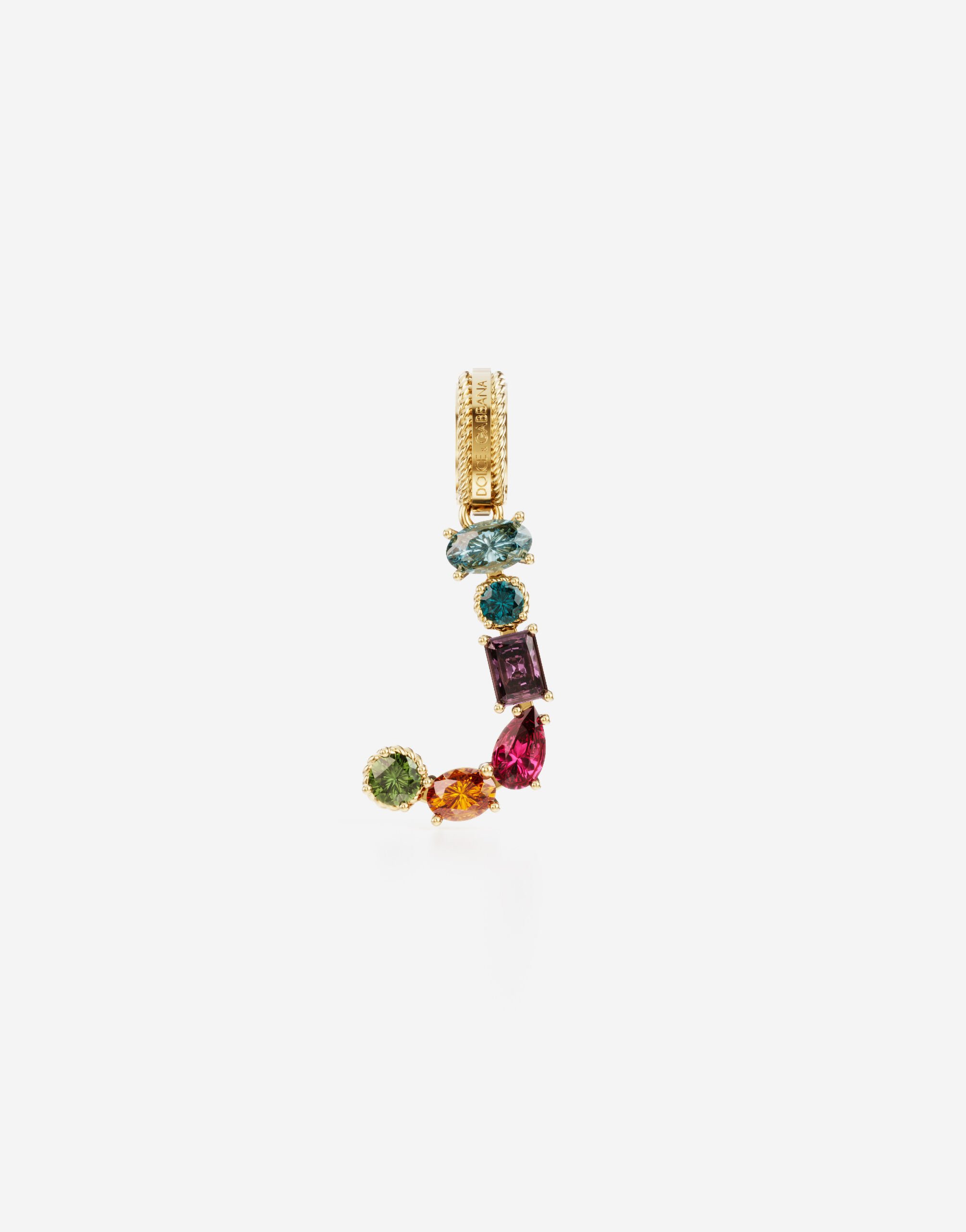Dolce & Gabbana Rainbow alphabet J 18 kt yellow gold charm with multicolor fine gems Gold WAQA3GWQC01