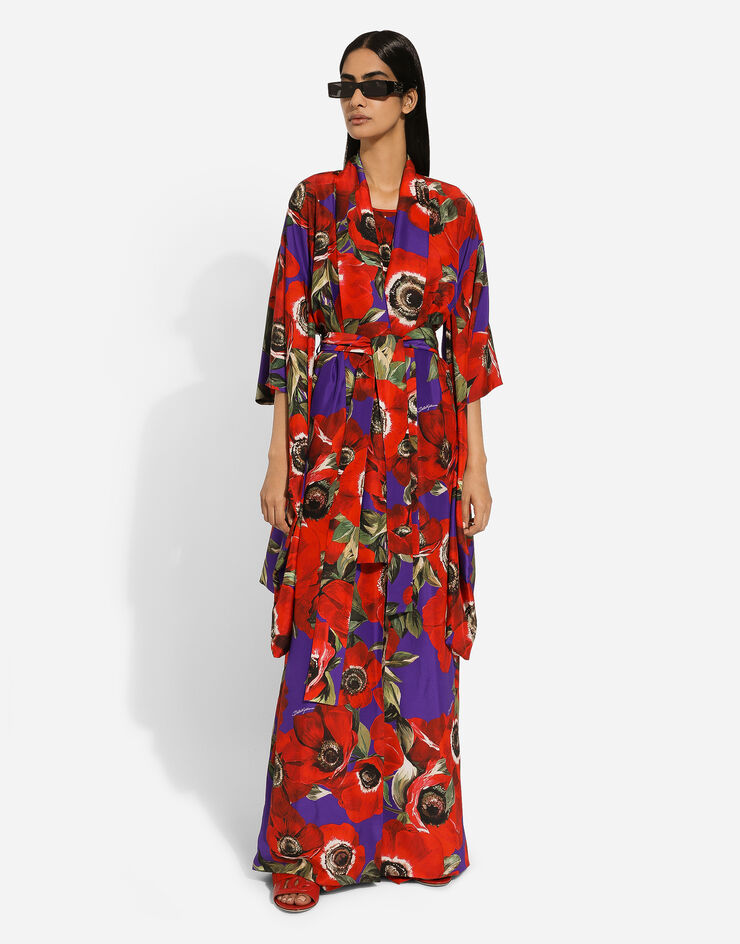 Silk kimono robe with anemone print in Print for Women | Dolce&Gabbana®