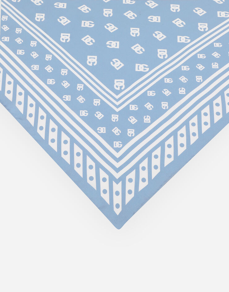 Dolce & Gabbana Foulard en sergé de soie avec imprimé logo DG all-over 90 x 90 Bleu Clair FN090RGDB7Z