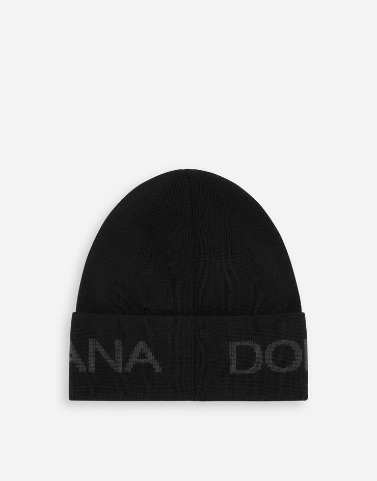 Dolce & Gabbana Wool knit hat with Dolce&Gabbana logo Black GXA27TJCVZN