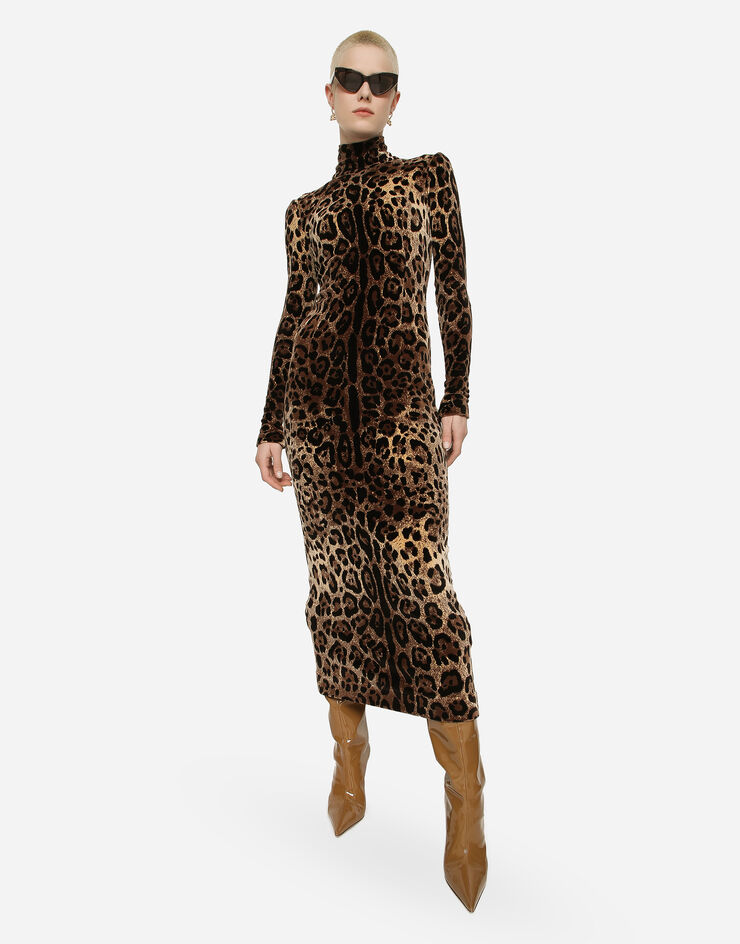 Dolce&Gabbana Long chenille dress with jacquard leopard design Multicolor F6R6OTFJ7D5