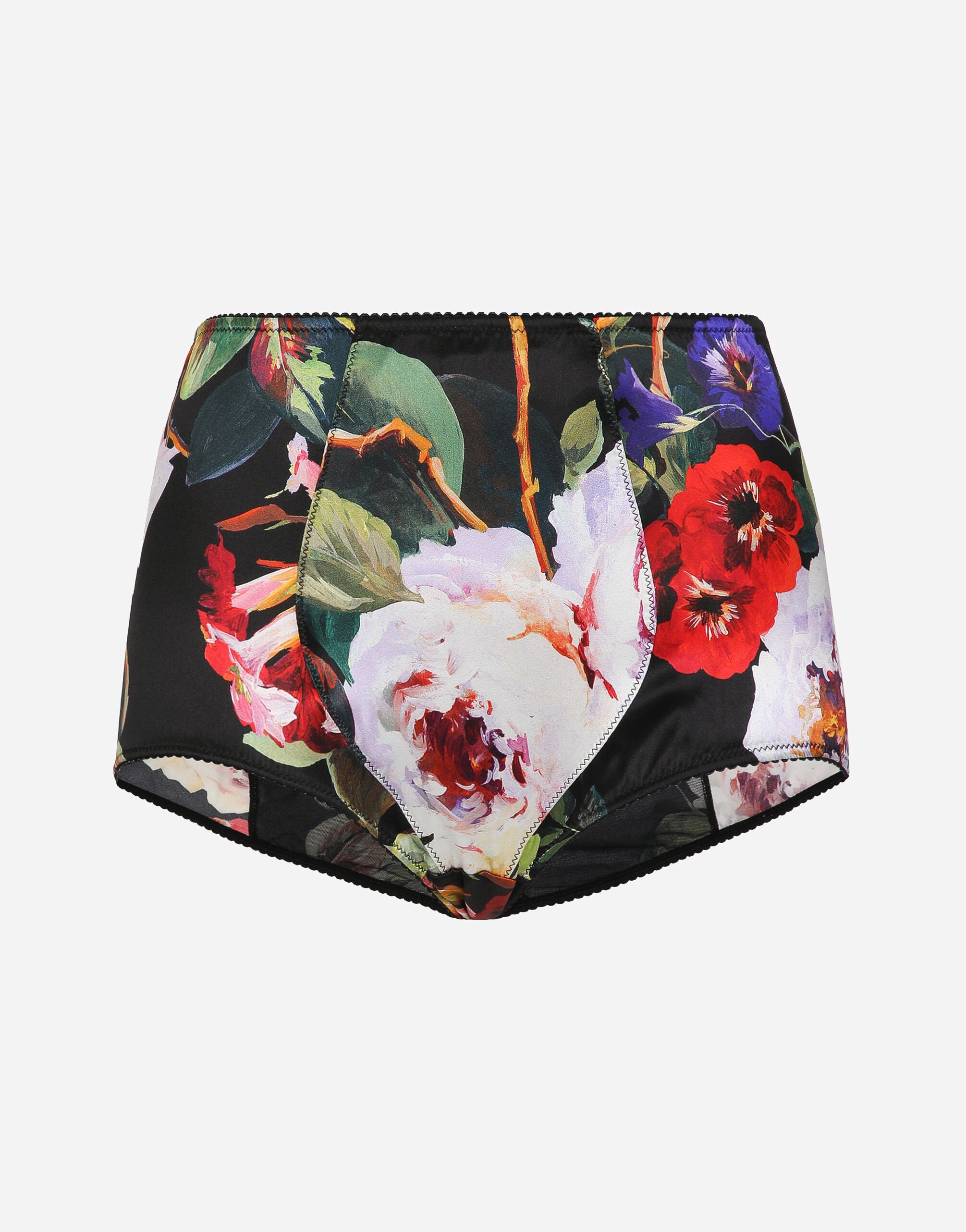 Dolce & Gabbana Satin high-waisted panties with rose garden print White O1F45TONP15
