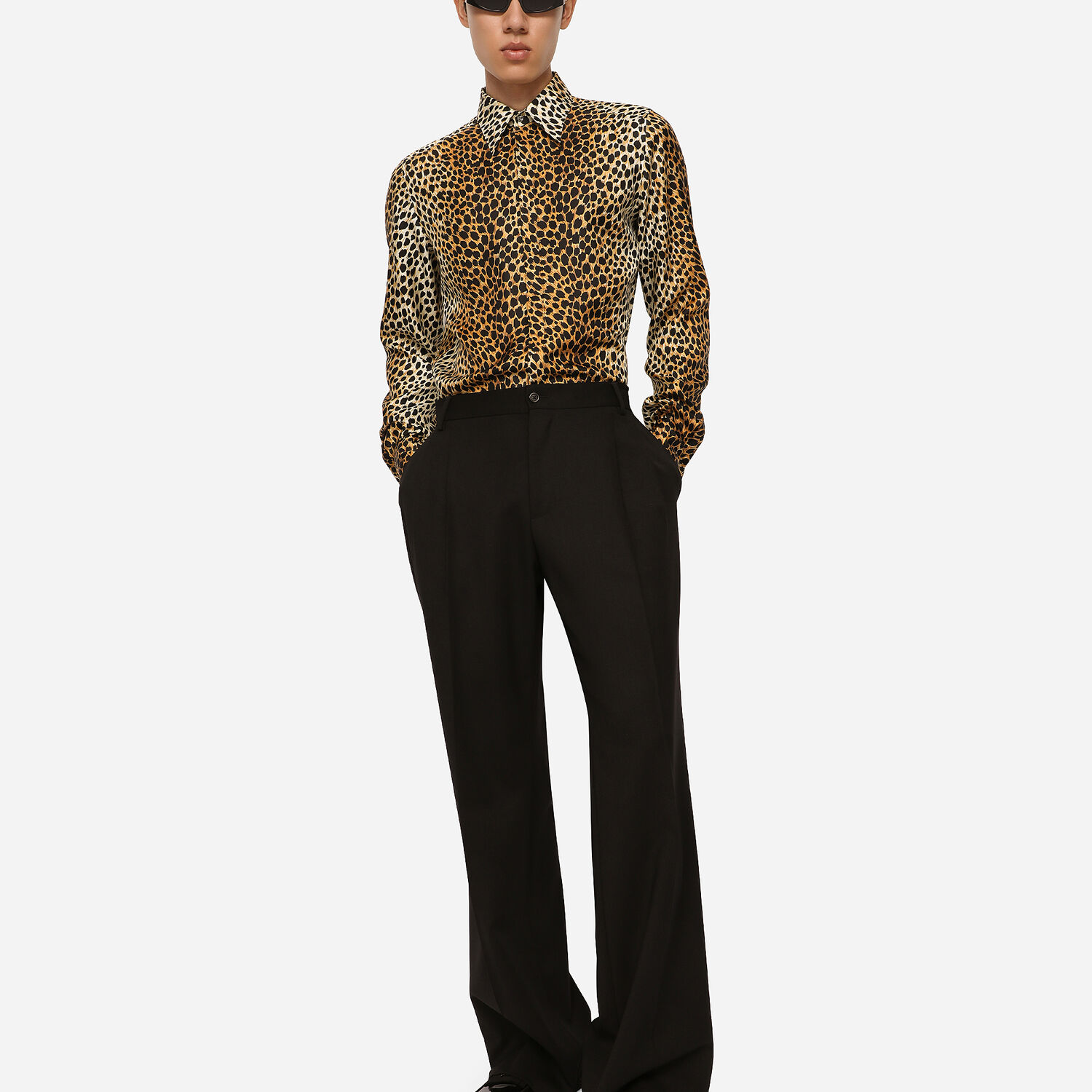 Dolce&Gabbana® Martini-fit Multicolor shirt | with ocelot Silk in US twill print for