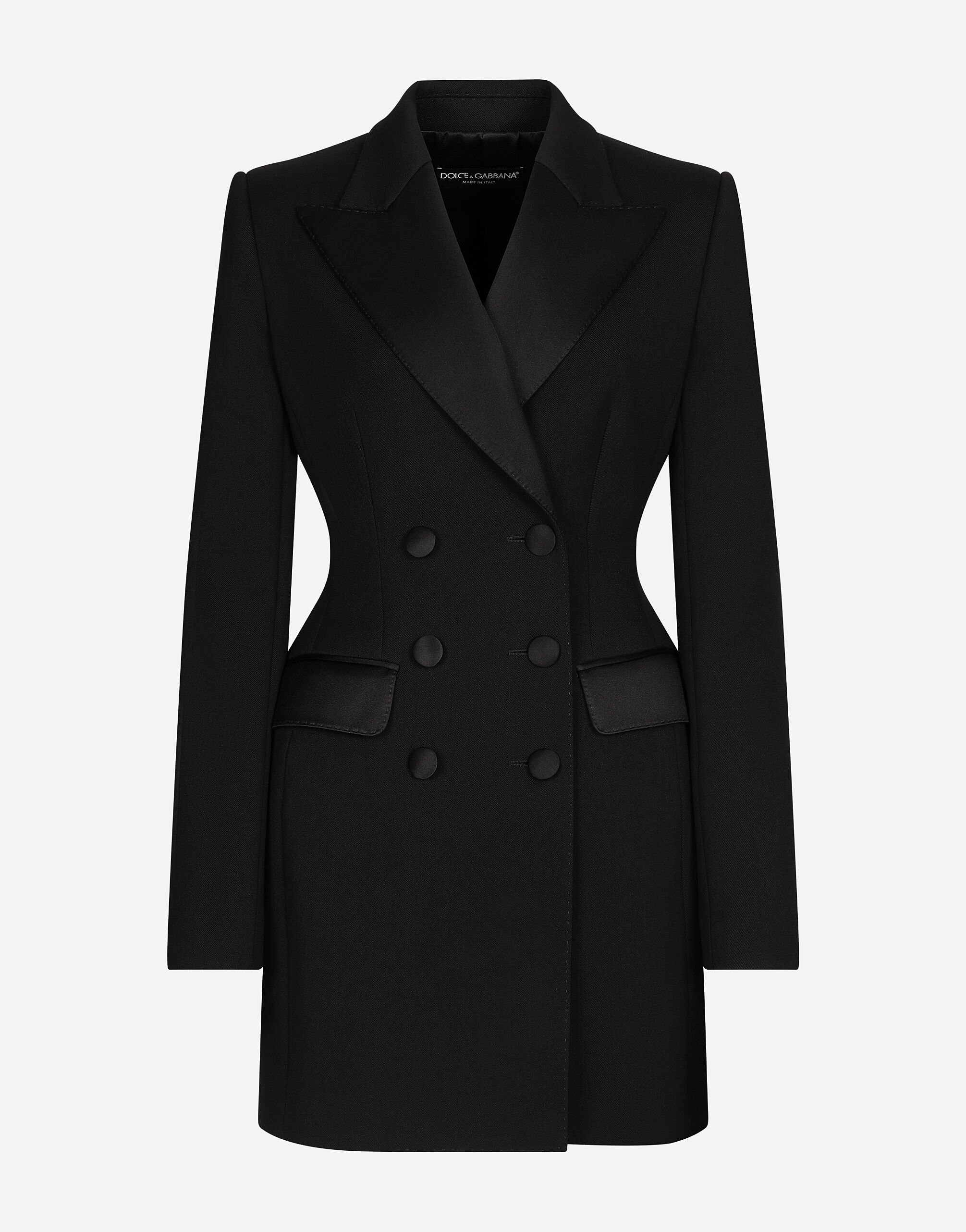 ${brand} Giacca lunga doppiopetto tuxedo Dolce in lana stretch ${colorDescription} ${masterID}