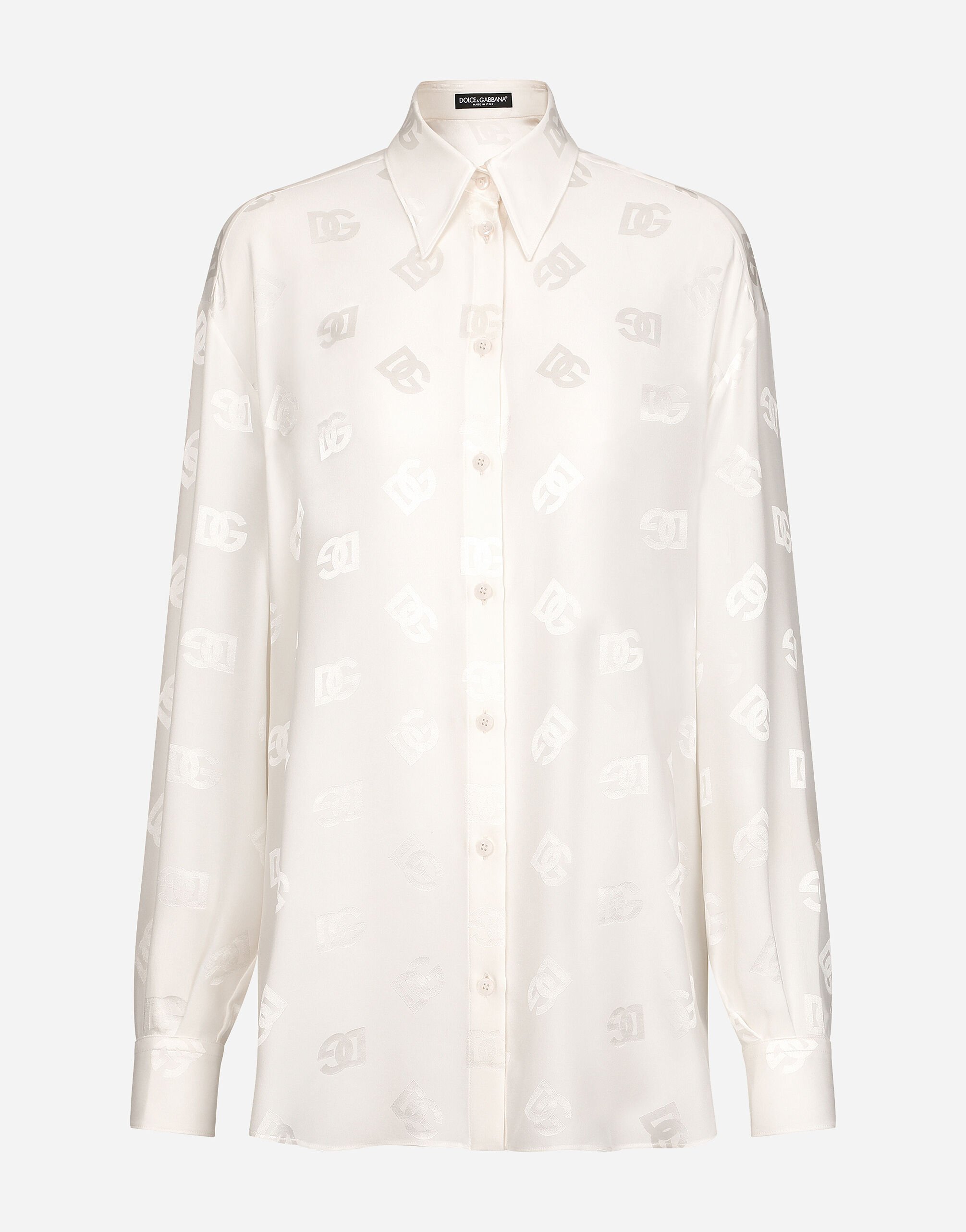 Silk shirt with jacquard DG logo in White for | Dolce&Gabbana® US