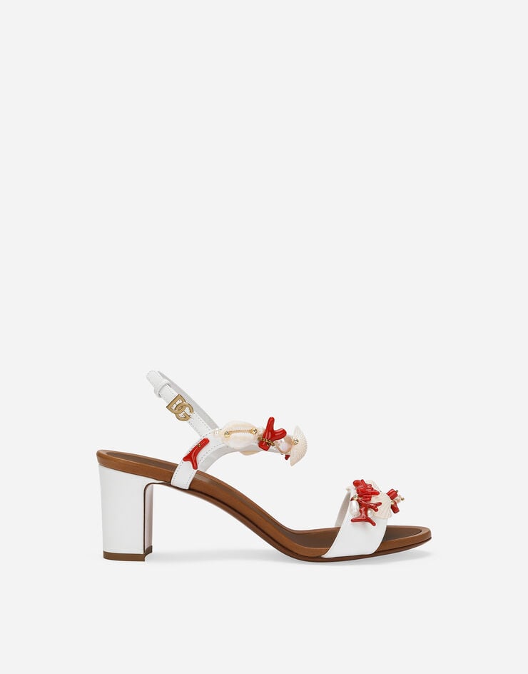 Dolce & Gabbana Nappa leather sandals with coral embroidery White CR1746AW116