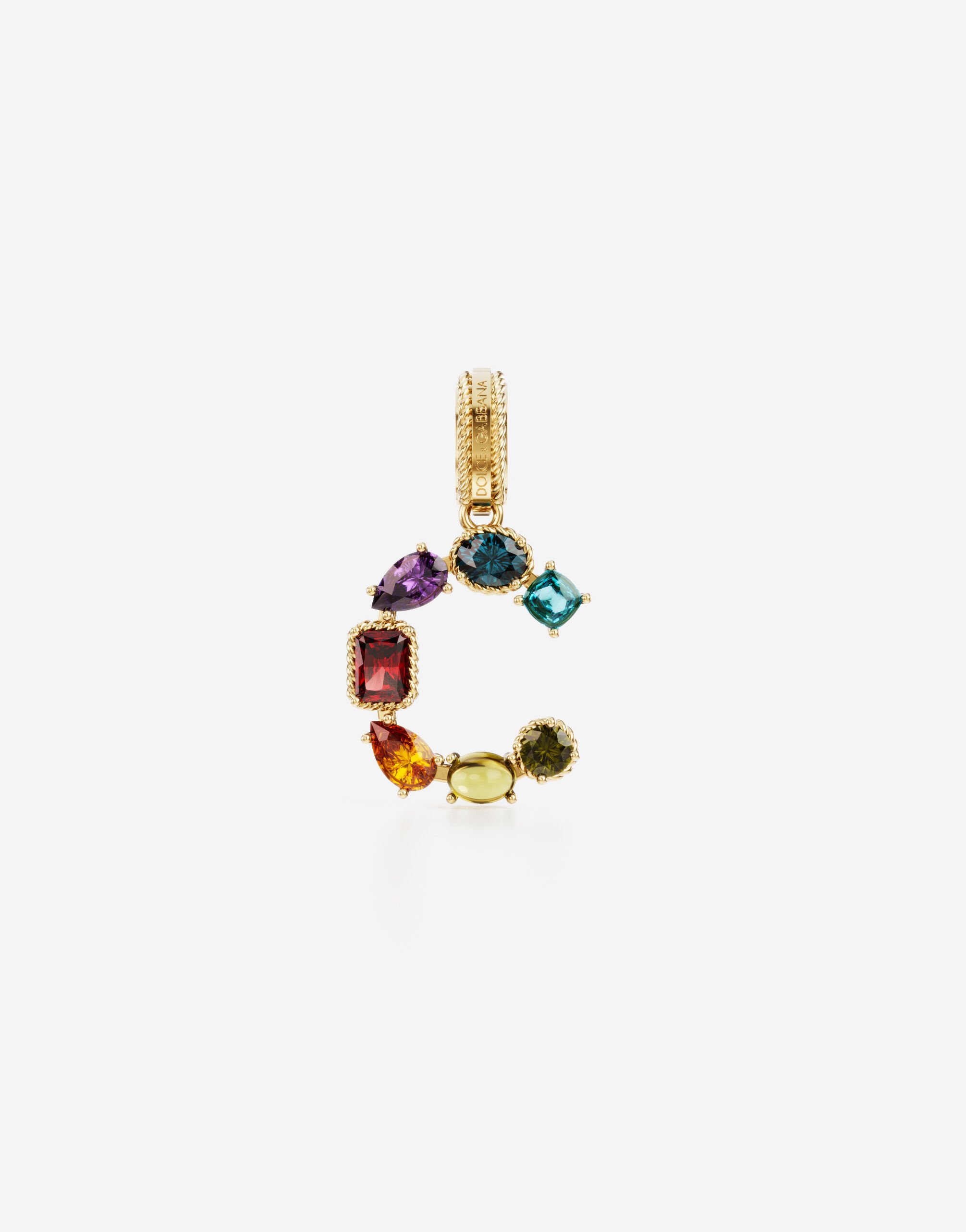 Dolce & Gabbana Rainbow alphabet C 18 kt yellow gold charm with multicolor fine gems Gold WANR2GWMIXB