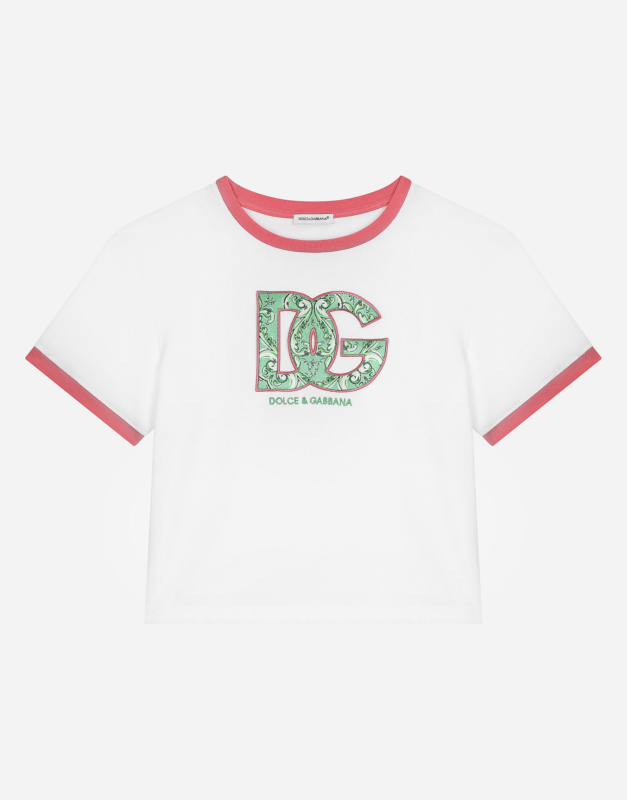 Dolce & Gabbana Jersey T-shirt with DG patch and Dolce&Gabbana embroidery White L5JTOBG7NZL
