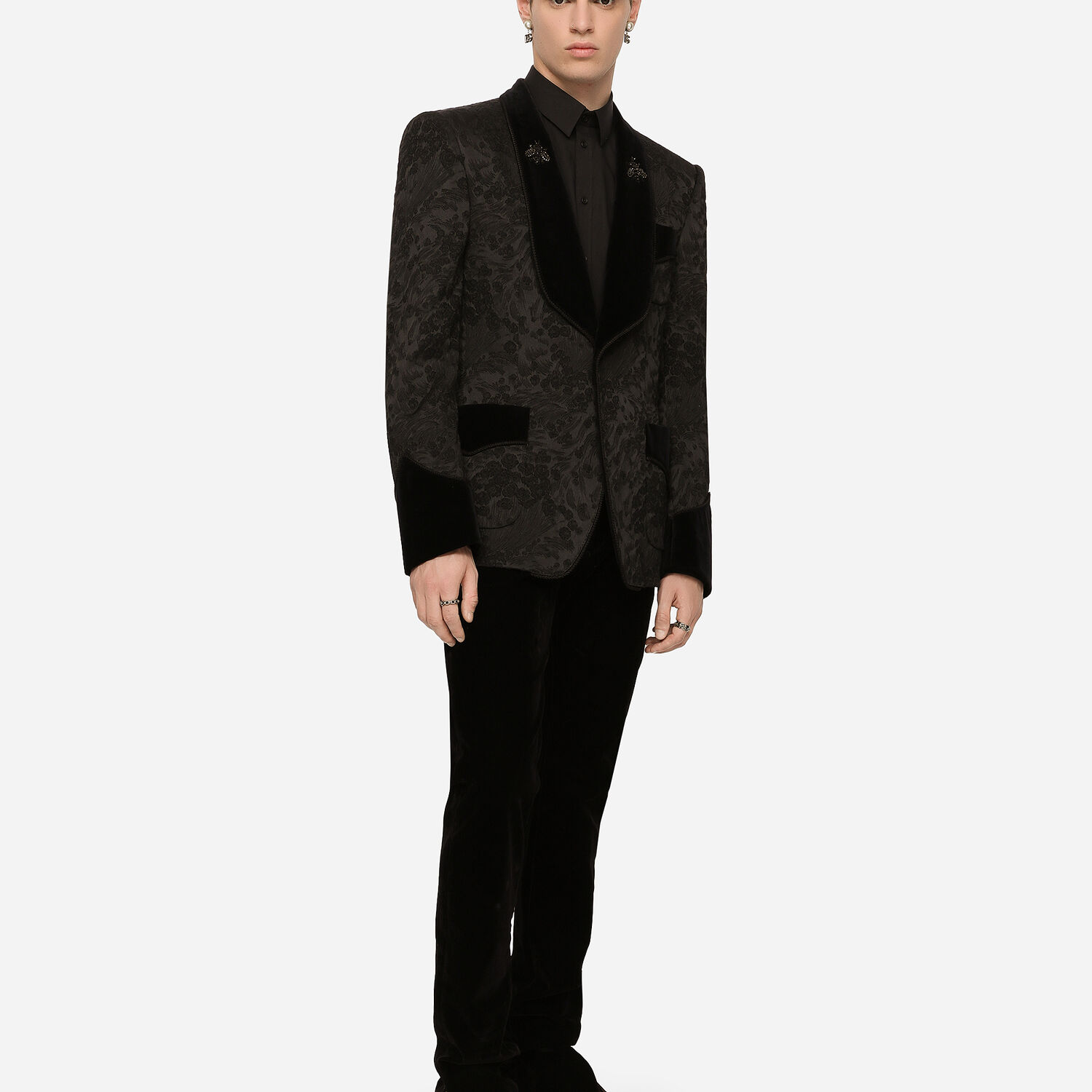 Stretch jacquard casinò-fit tuxedo jacket with patch in Black for 
