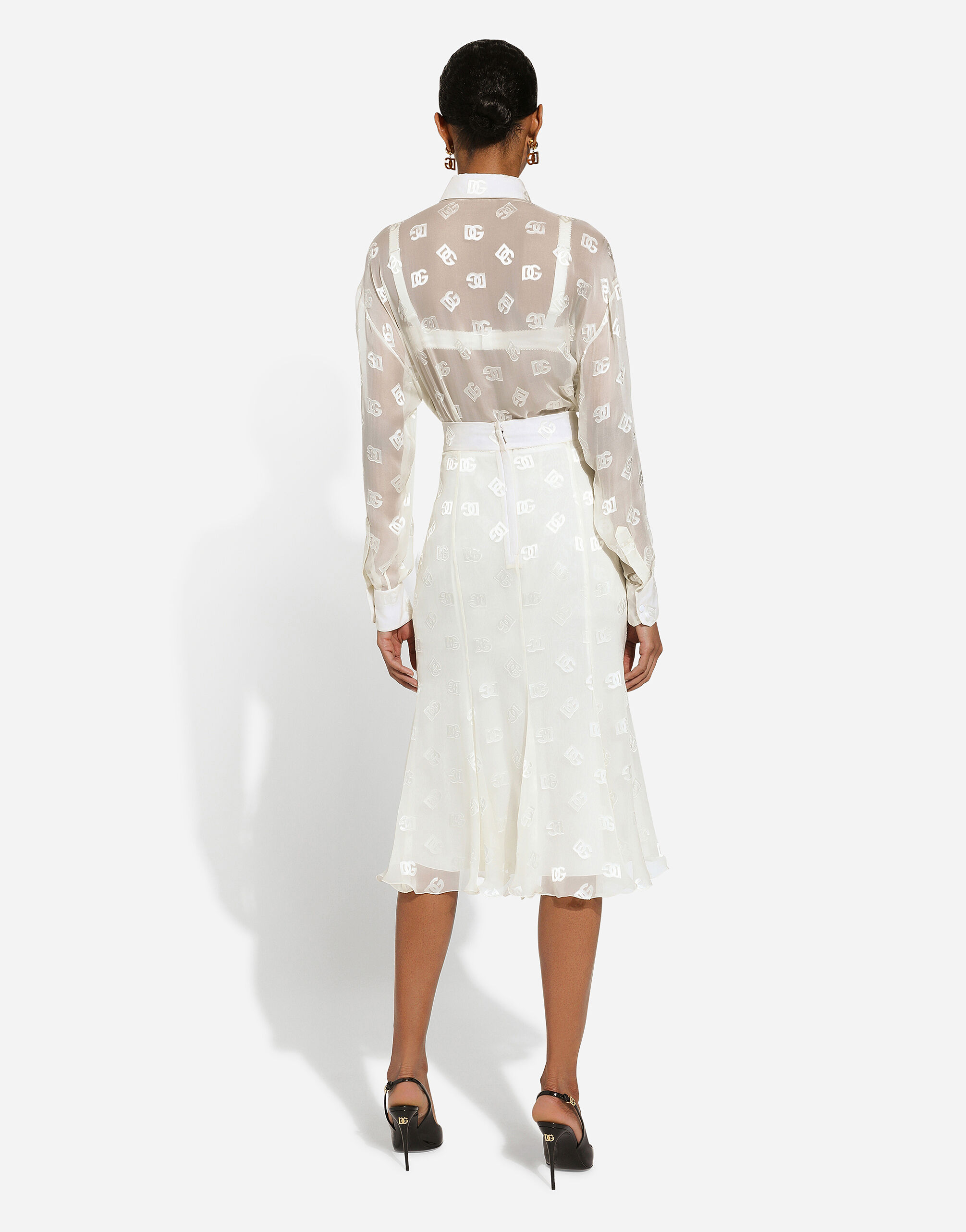 Dévoré silk shirt with DG logo in White for | Dolce&Gabbana® US