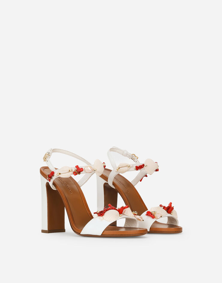 Dolce & Gabbana Nappa leather sandals with coral embroidery White CR1747AW116