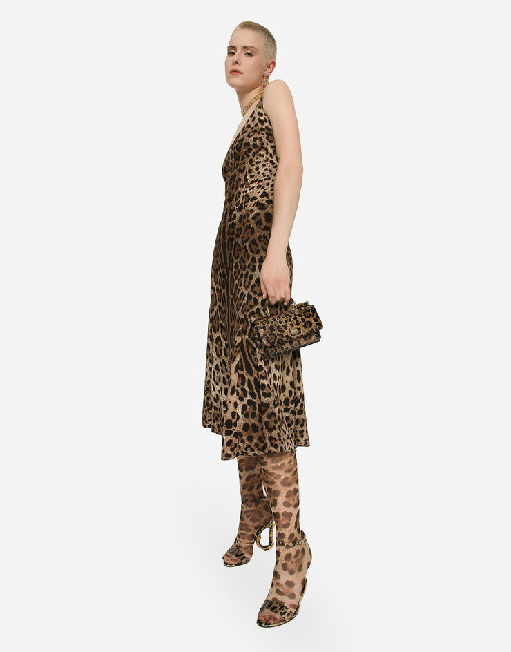 Dolce&Gabbana Longuette-Kleid aus Cady Leoprint Animal-Print F6CPUTFSRKI